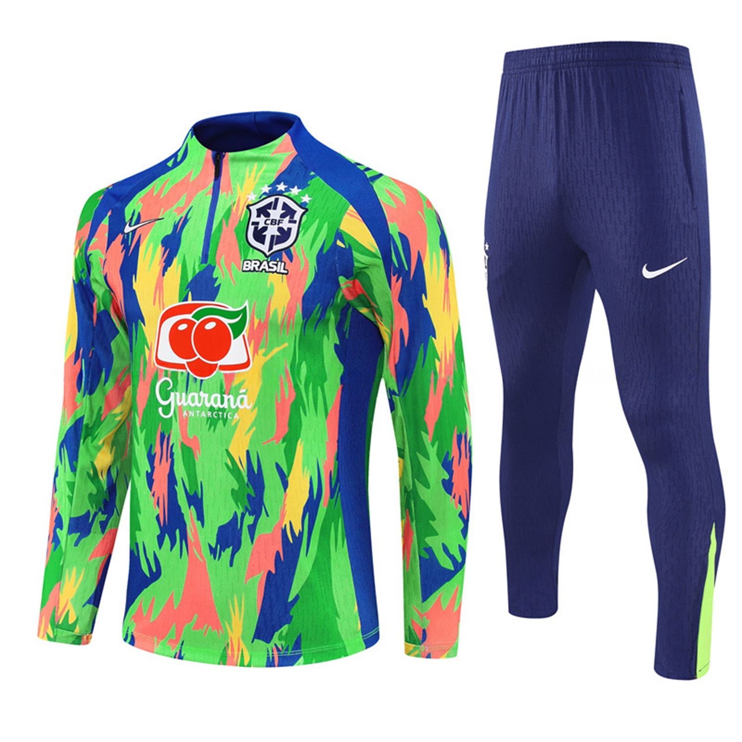 Brazil 25-26 Long Sleeve Training Set - Colorful Camouflage Top & Royal Blue Pants - Unitedfutballjersey