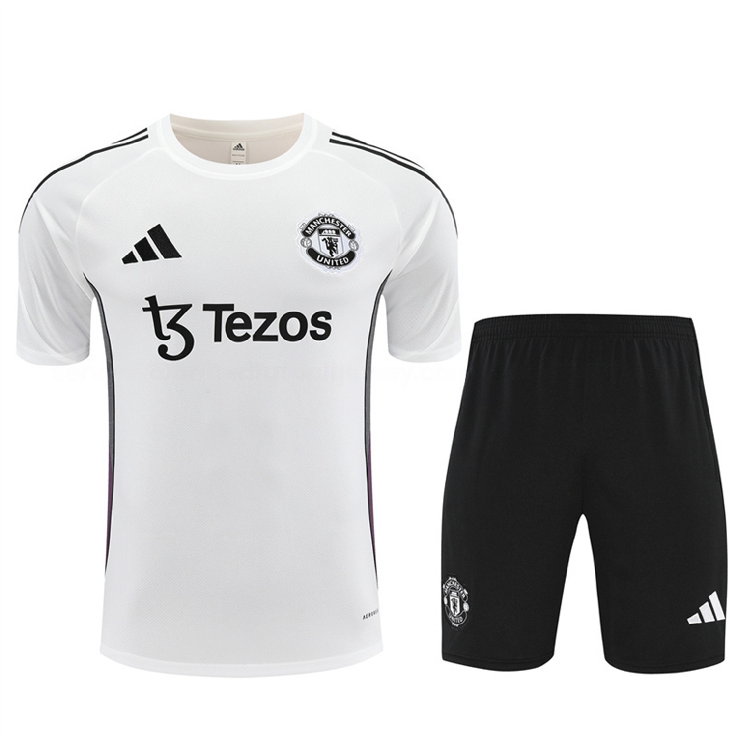 Manchester United 25-26 Short-Sleeve Training Set - White Purple Top & Black Shorts - Unitedfutballjersey