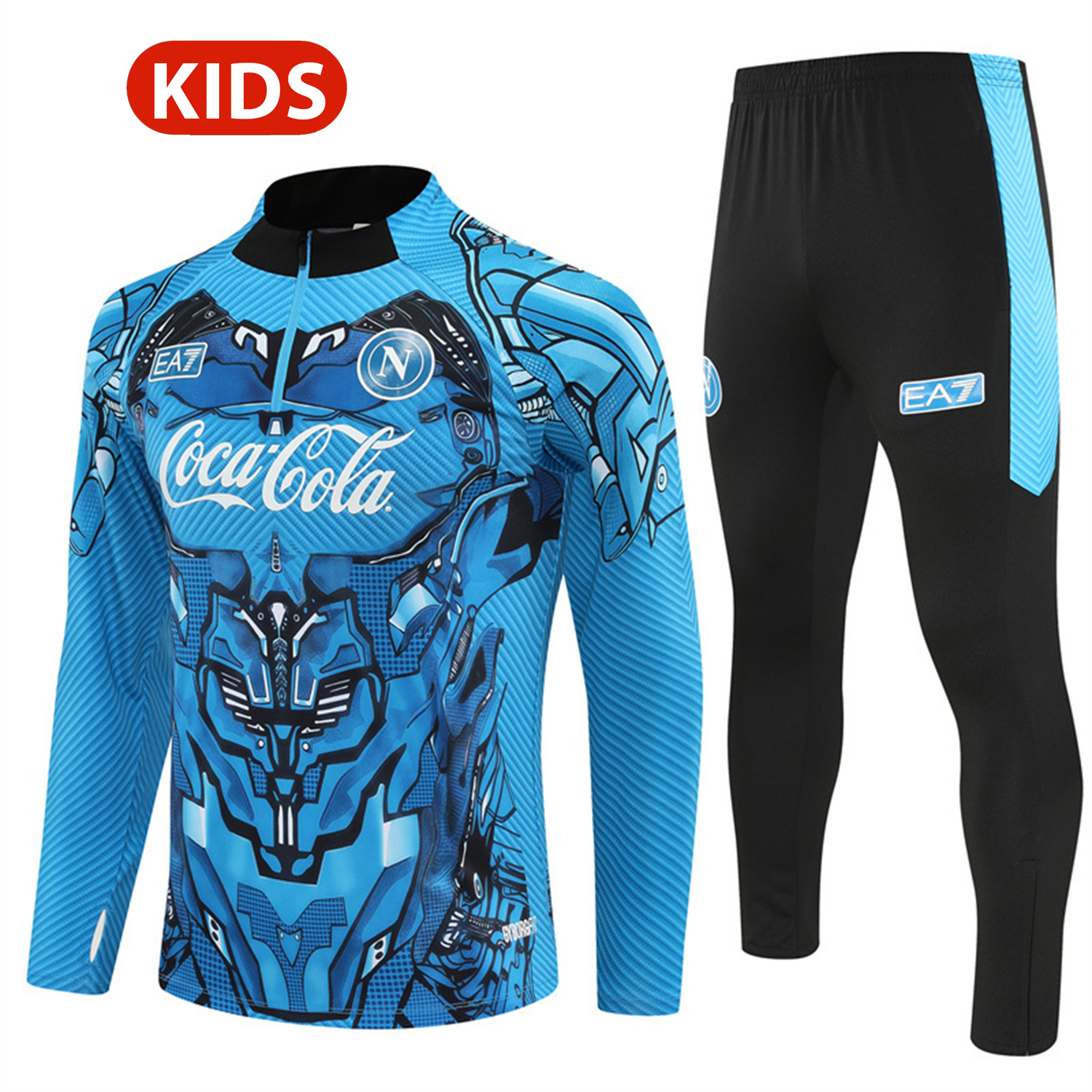 Napoli 25-26 Kids Long Sleeve Training Set - Blue Mecha Top & Black Pants - Unitedfutballjersey