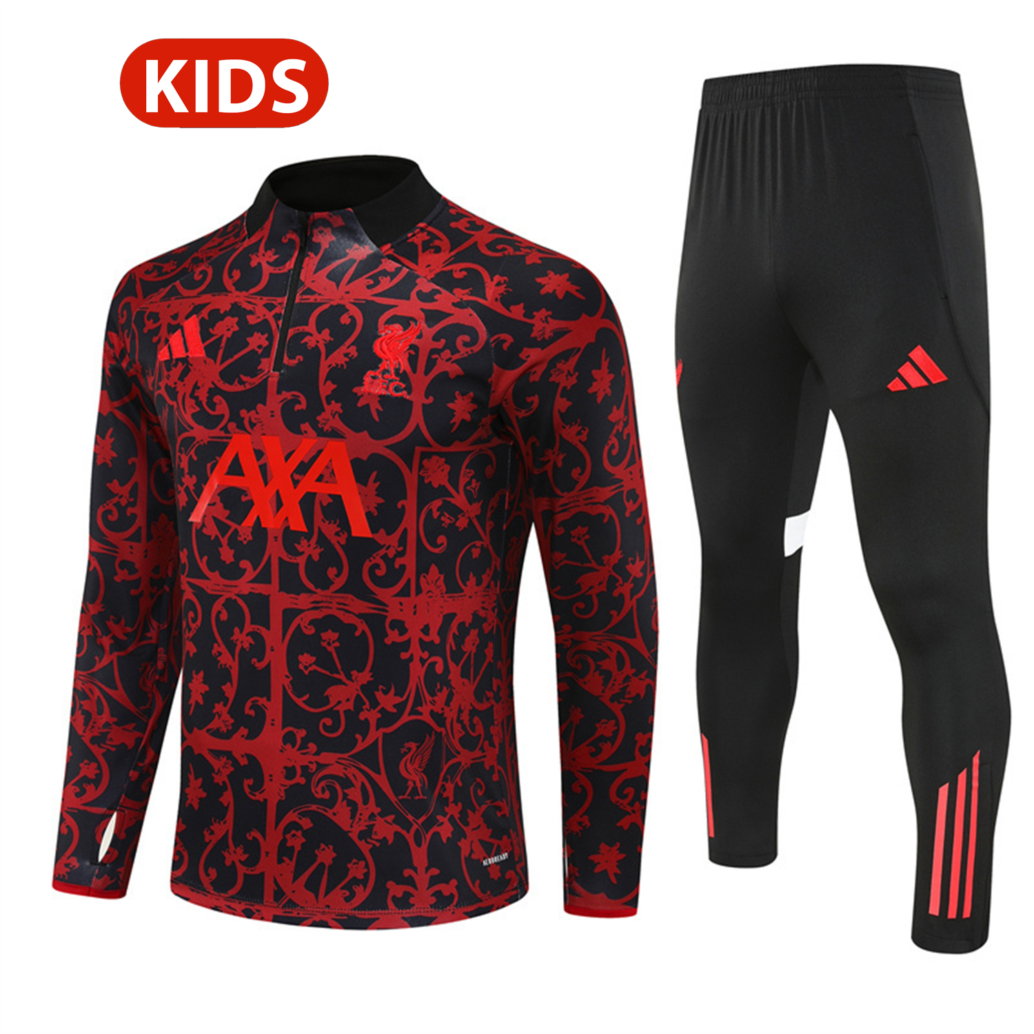 Liver.pool 25-26 Kids Long Sleeve Training Set - Red Camouflage Top & Blsck Pants - Unitedfutballjersey