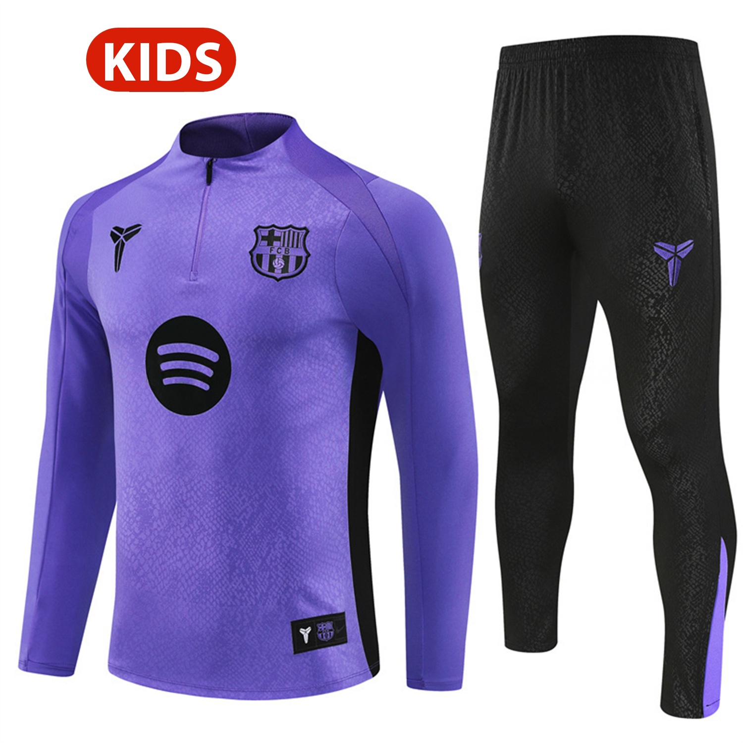 Barcelona 25-26 X KB Kids Long Sleeve Training Set - Purple Top & Black Pants - Unitedfutballjersey