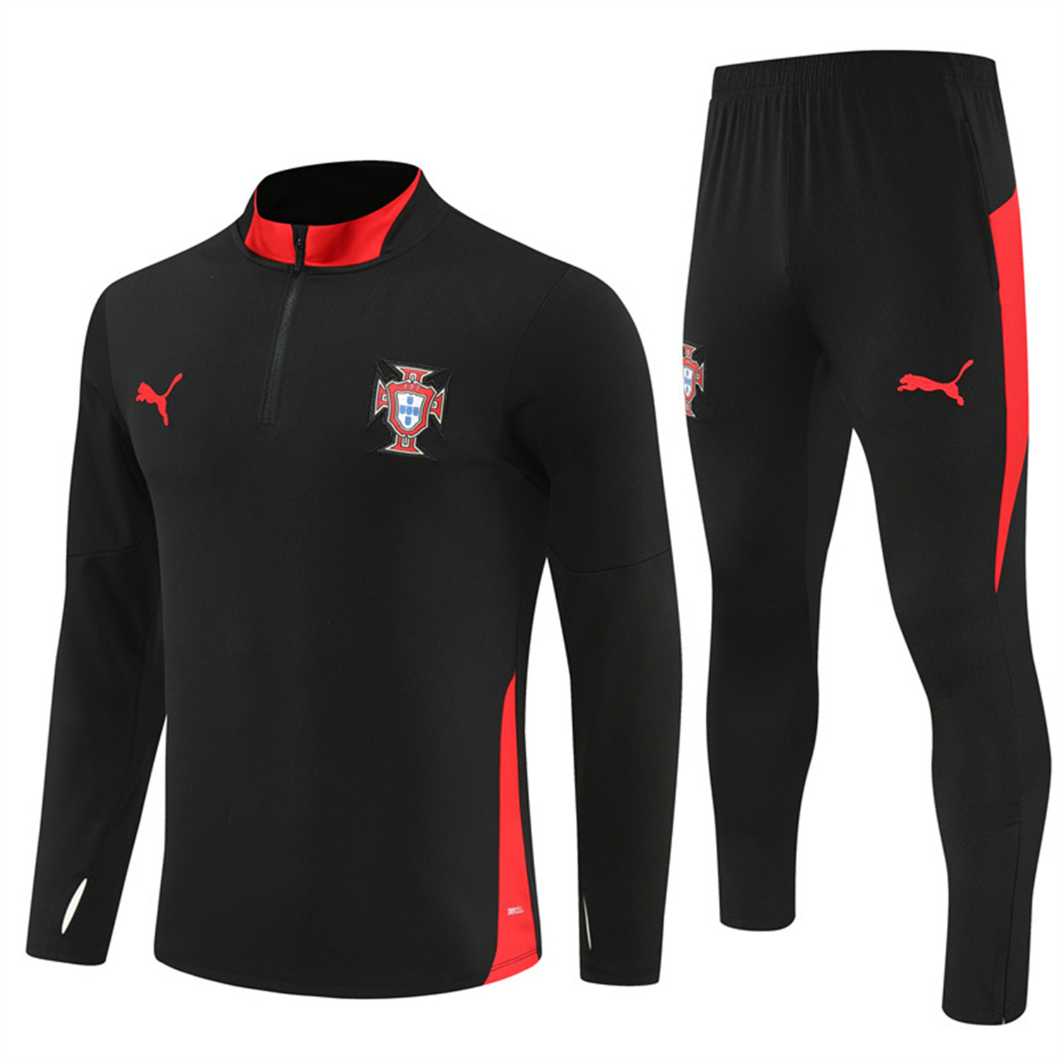 Portugal 25-26 Long Sleeve Training Set - Black Top & Black Pants - Unitedfutballjersey