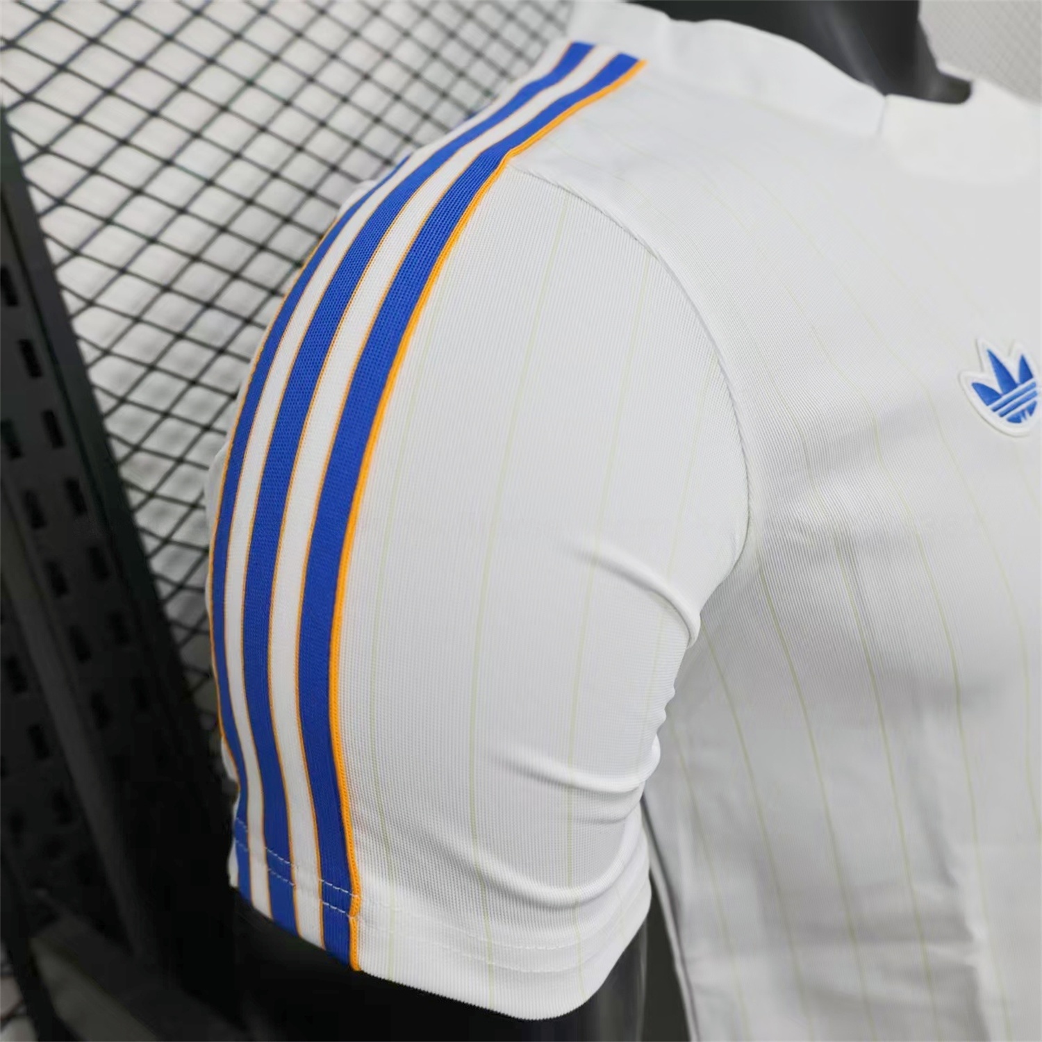 Real Madrid 25-26 Trefoil Blue Lines White Travel Jersey - Player Version - Unitedfutballjersey