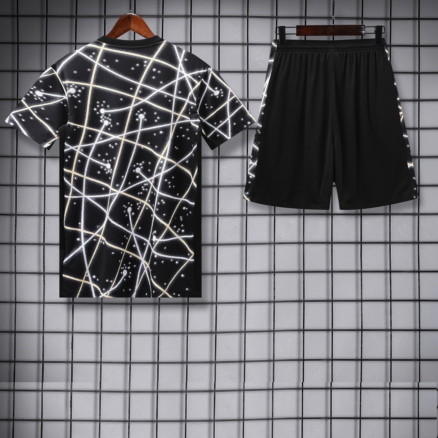 C.H.E.L.S.E.A 25-26 Kids Short-Sleeve Training Set - Yellow Fluorescent Rays Black Top & Black Shorts - Unitedfutballjersey