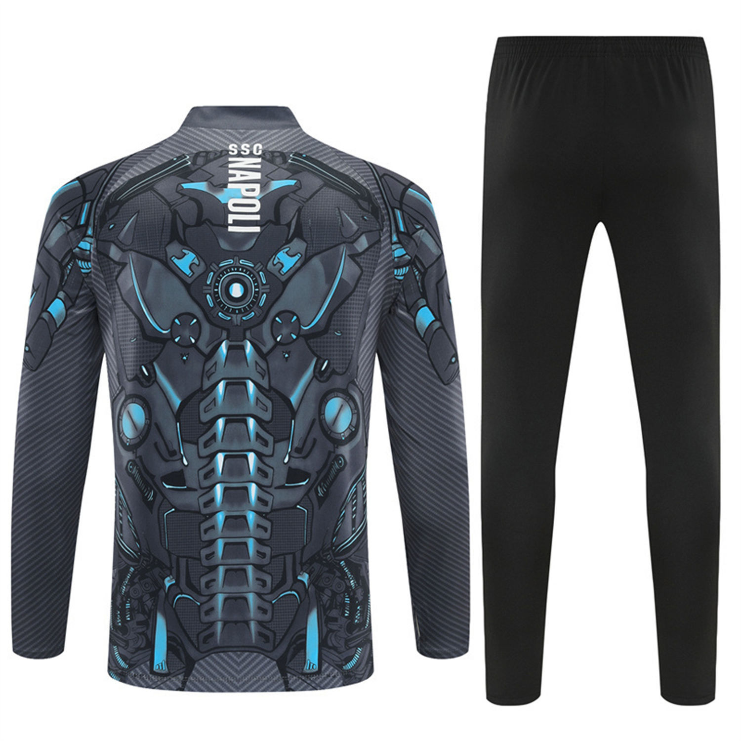 Napoli 25-26 Kids Long Sleeve Training Set - Gray Mecha Top & Black Pants - Unitedfutballjersey