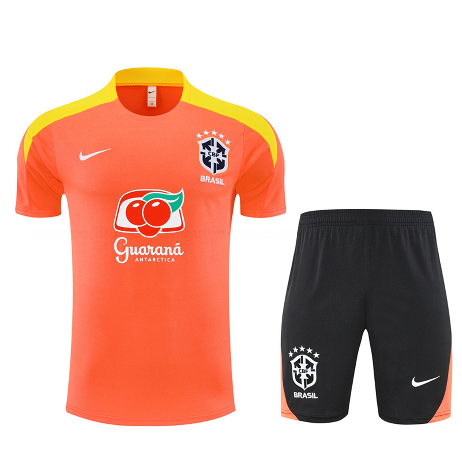 Brazil 25-26 Short-Sleeve Training Set - Orange Top & Black Shorts - Unitedfutballjersey