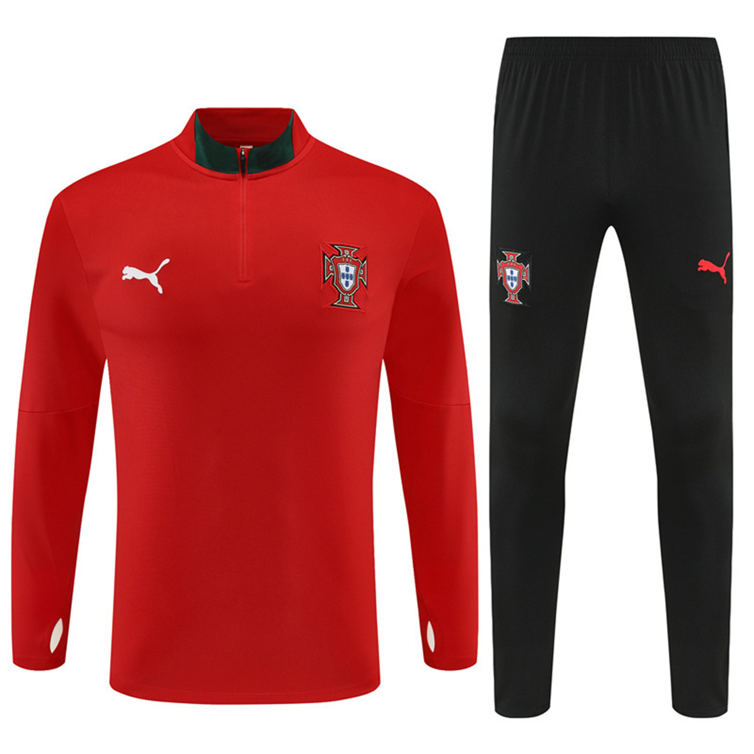 Portugal 25-26 Long Sleeve Training Set - Red Top & Black Pants - Unitedfutballjersey