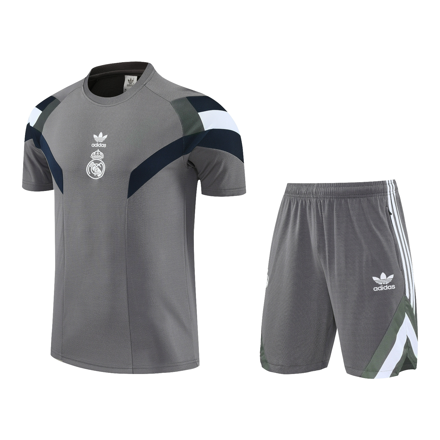 Real Madrid 25-26 Short-Sleeve Training Set With White Logo - Gray Top & Gray Shorts - Unitedfutballjersey