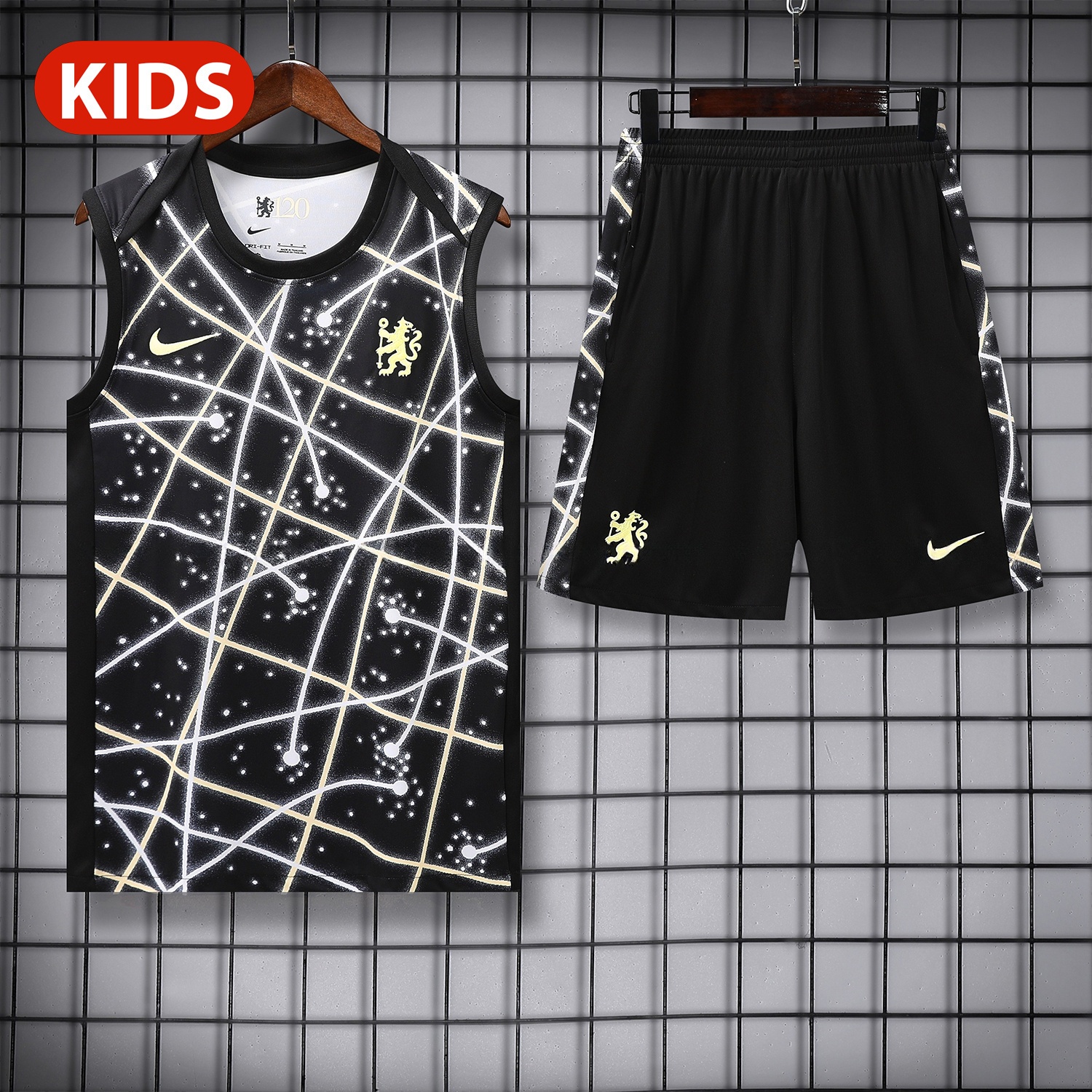 C.H.E.L.S.E.A 25-26 Kids Vest Training Set - Yellow Fluorescent Rays Black Vest & Black Shorts - Unitedfutballjersey