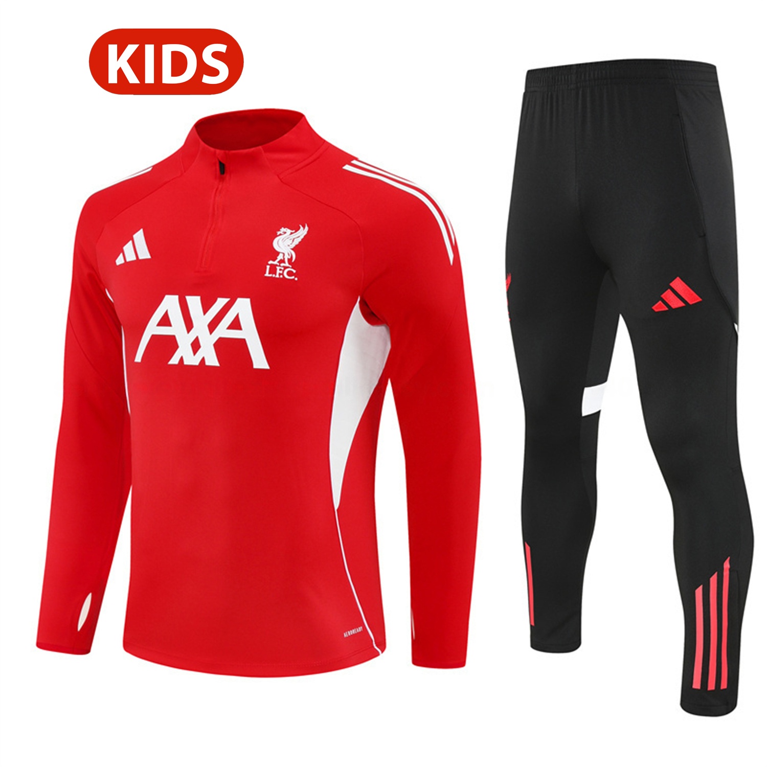 Liver.pool 25-26 Kids Long Sleeve Training Set - Red Top & Black Pants - Unitedfutballjersey