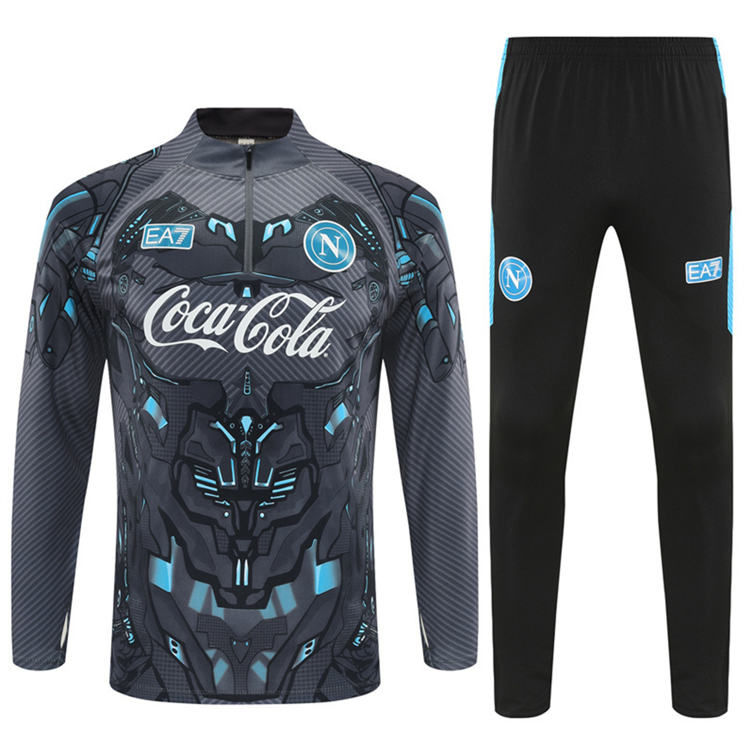 Napoli 25-26 Kids Long Sleeve Training Set - Gray Mecha Top & Black Pants - Unitedfutballjersey