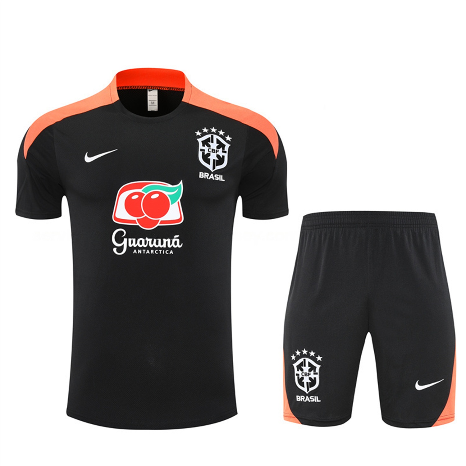 Brazil 25-26 Kids Short-Sleeve Training Set - Black Top & Black Shorts - Unitedfutballjersey