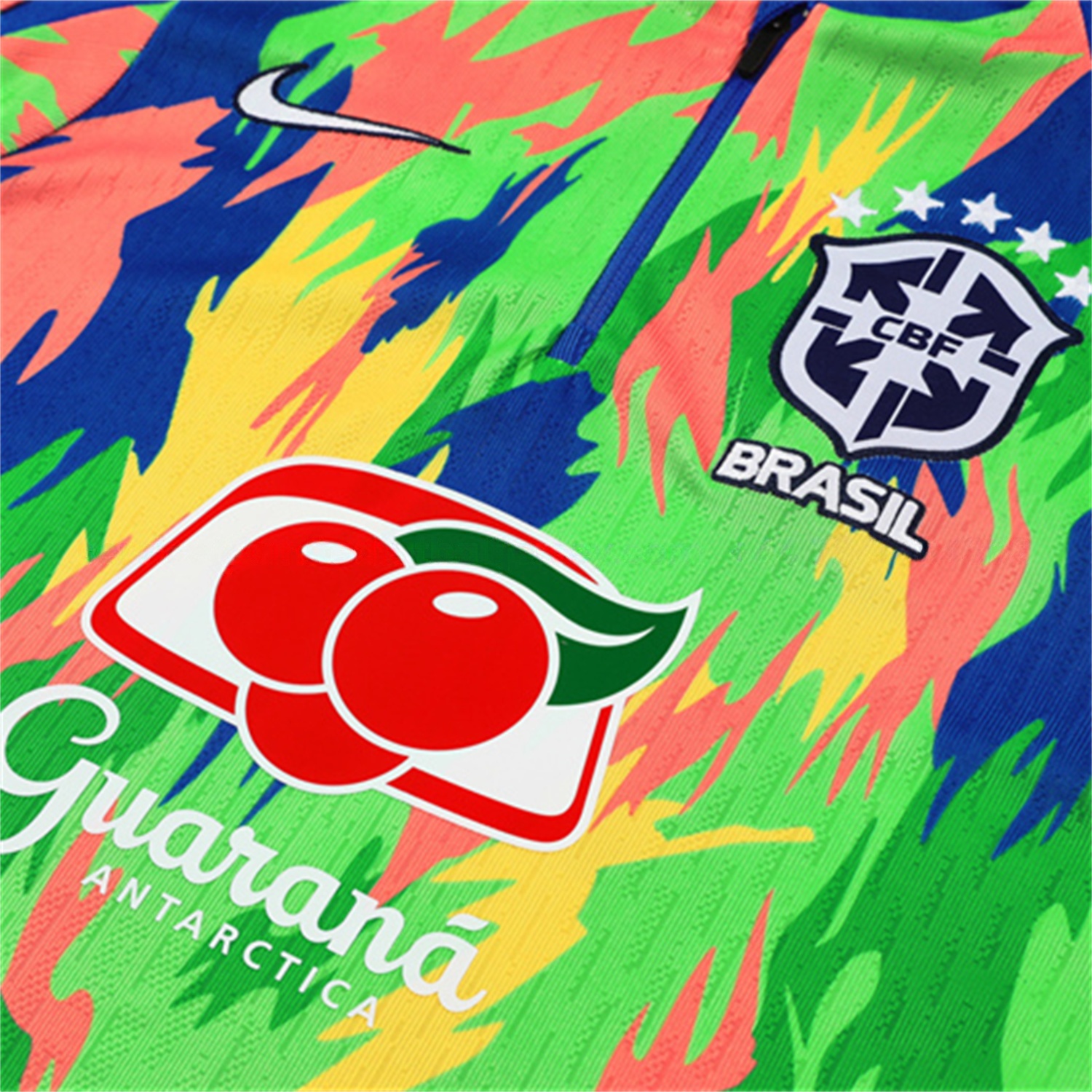 Brazil 25-26 Kids Long Sleeve Training Set - Colorful Camouflage Top & Royal Blue Pants - Unitedfutballjersey