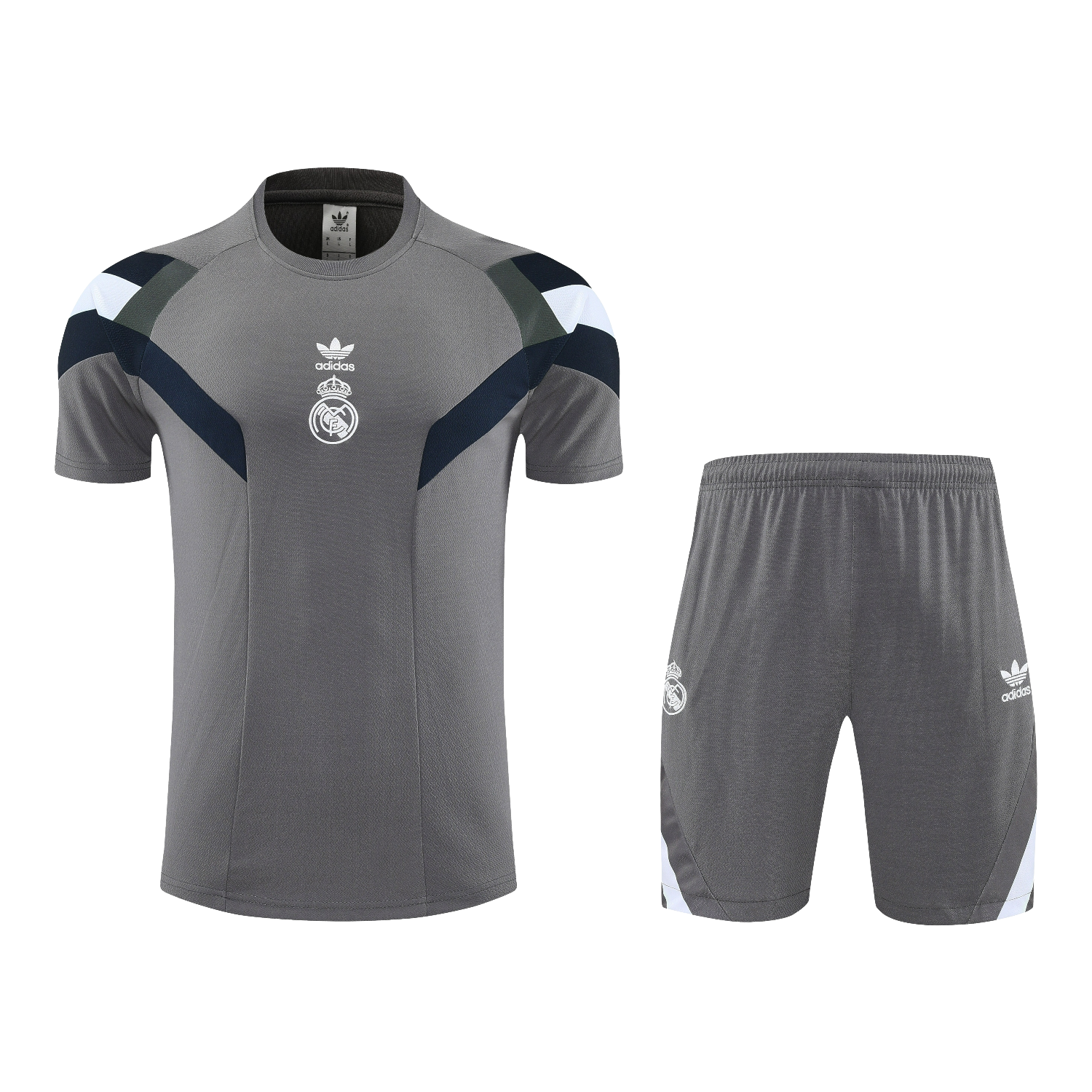Real Madrid 25-26 Short-Sleeve Training Set With White Logo - Gray Top & Gray Shorts - Unitedfutballjersey