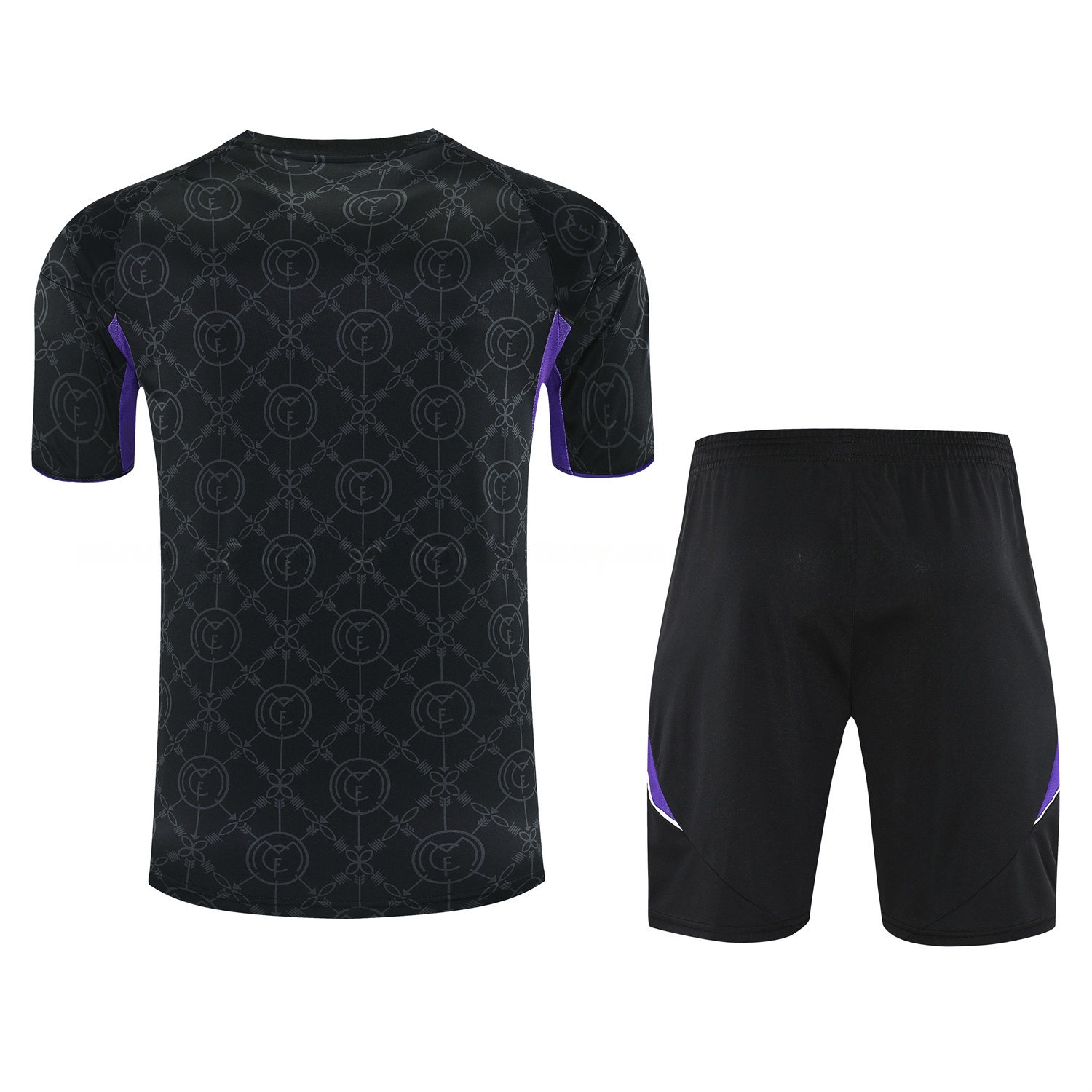 Real Madrid 25-26 Short-Sleeve Training Set - Blue Edge Black Top & Black Shorts - Unitedfutballjersey