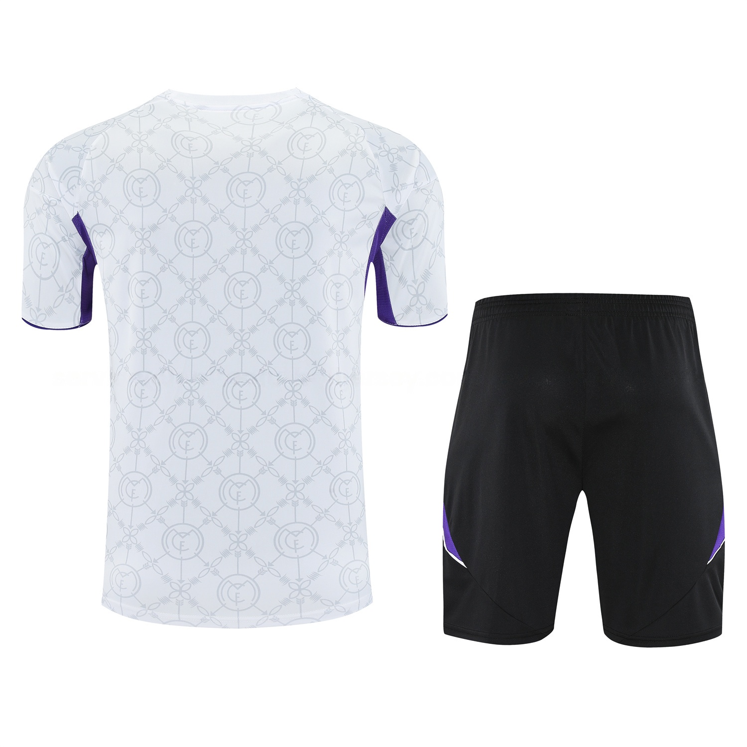 Real Madrid 25-26 Short-Sleeve Training Set - Blue Edge White Top & Black Shorts - Unitedfutballjersey