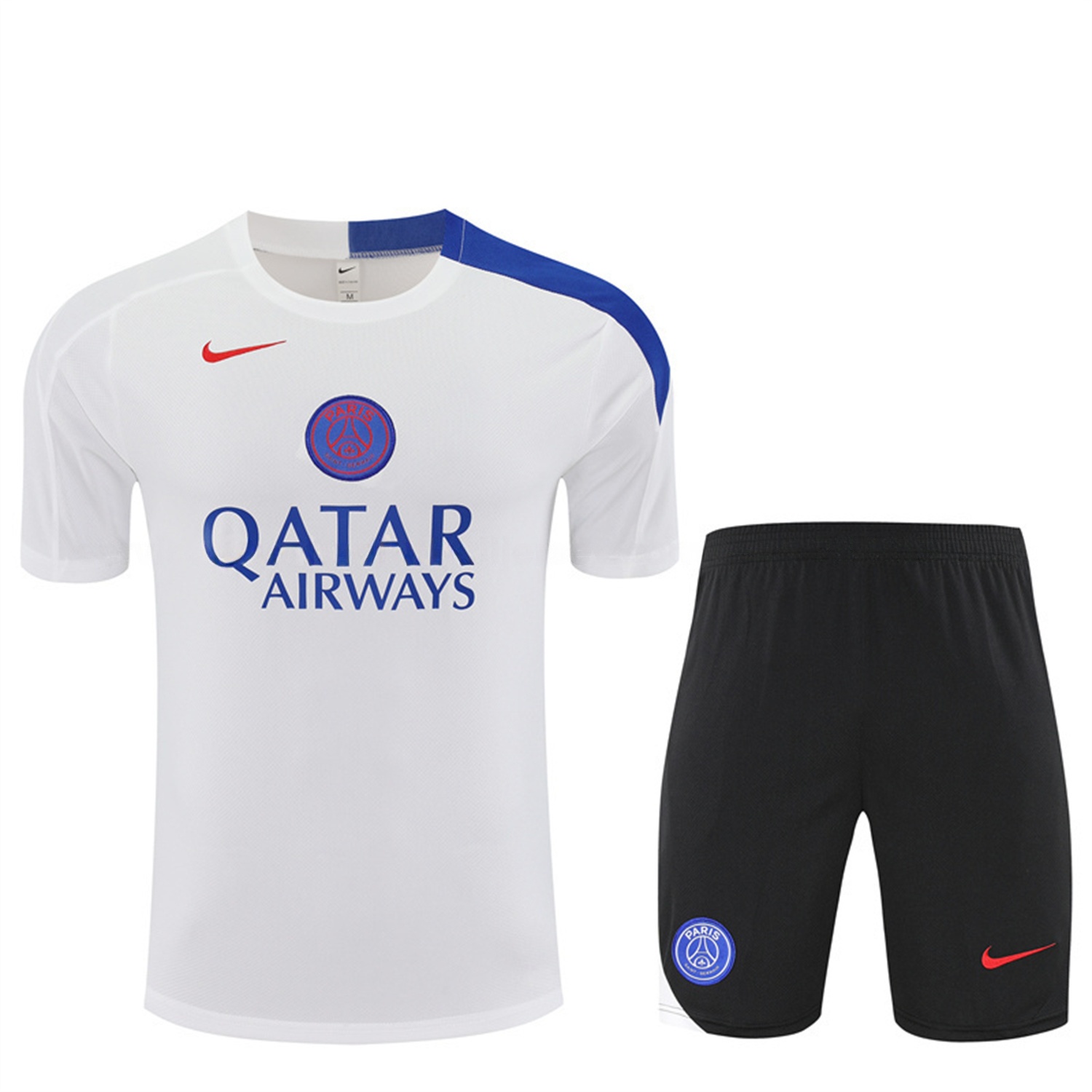 Paris Saint-Germain PSG 25-26 Short-Sleeve Training Set - White Top & Black Shorts - Unitedfutballjersey