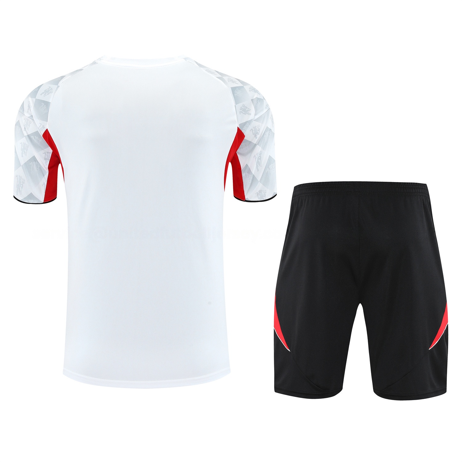 Manchester United 25-26 Short-Sleeve Training Set - Red Edge White Top & Black Shorts - Unitedfutballjersey