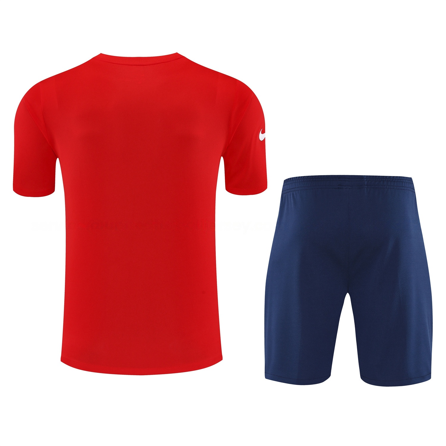 Atletico Madrid Short-Sleeve Training Set - Red White Top & Blue Shorts - Unitedfutballjersey
