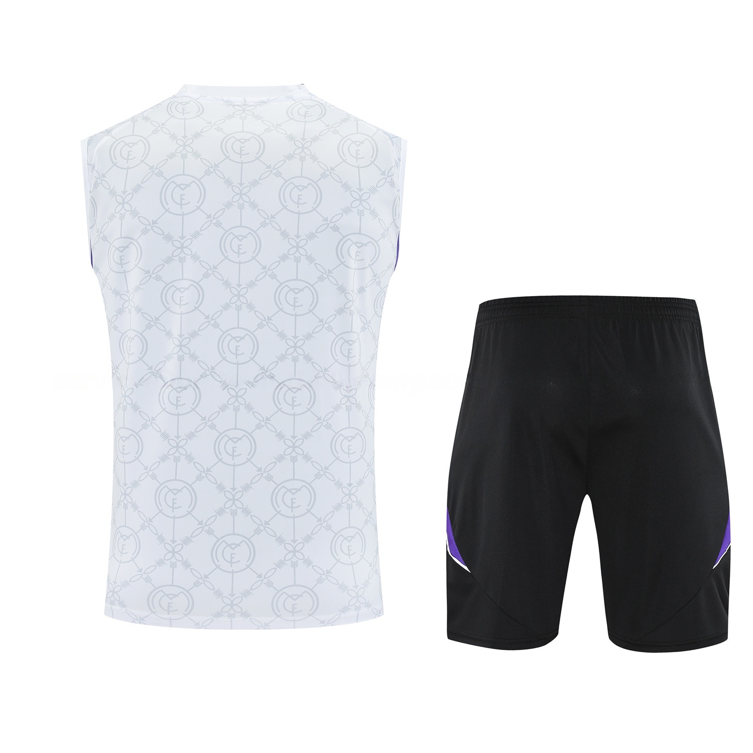 Real Madrid 25-26 Vest Training Set - Blue Edge White Vest & Black Shorts - Unitedfutballjersey