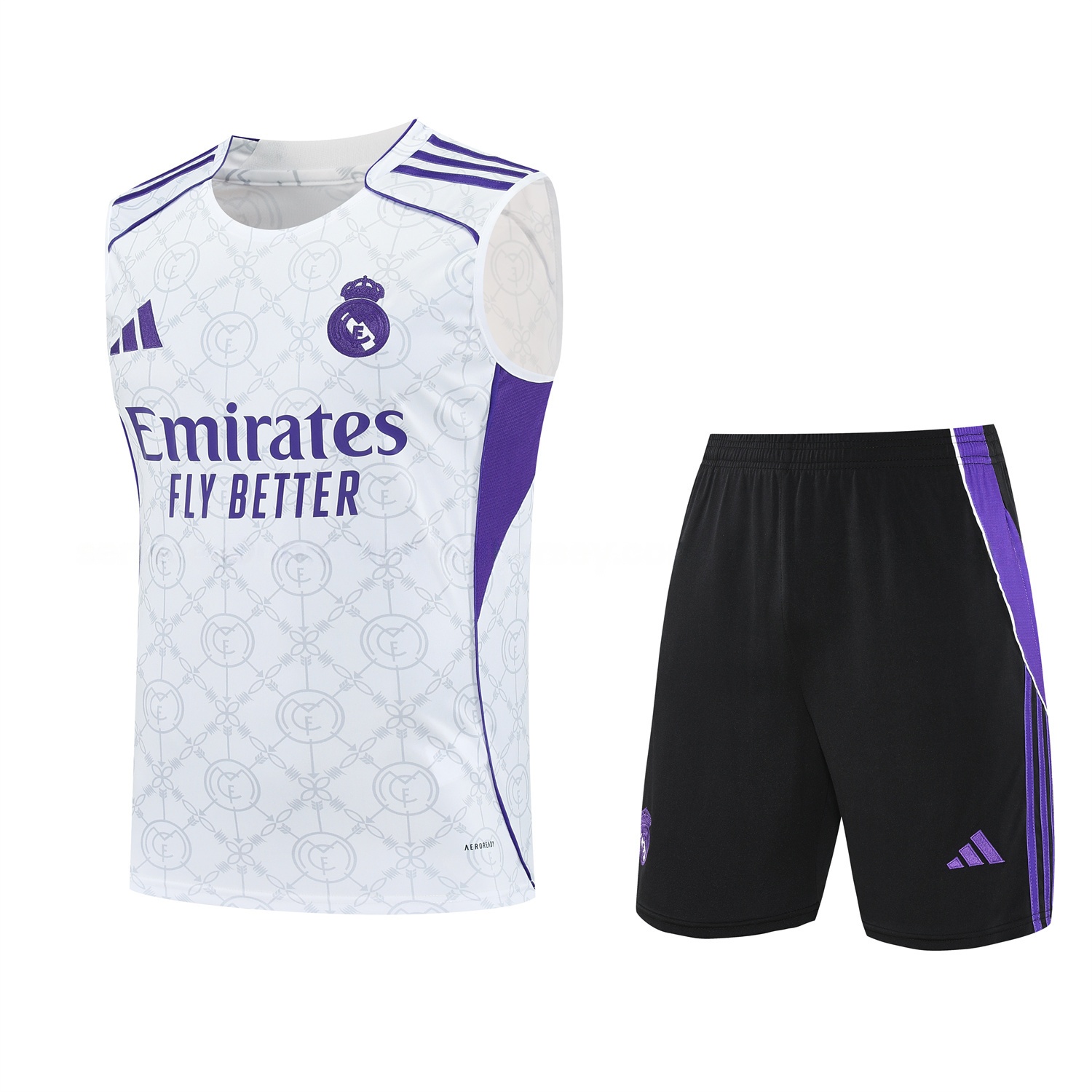 Real Madrid 25-26 Vest Training Set - Blue Edge White Vest & Black Shorts - Unitedfutballjersey