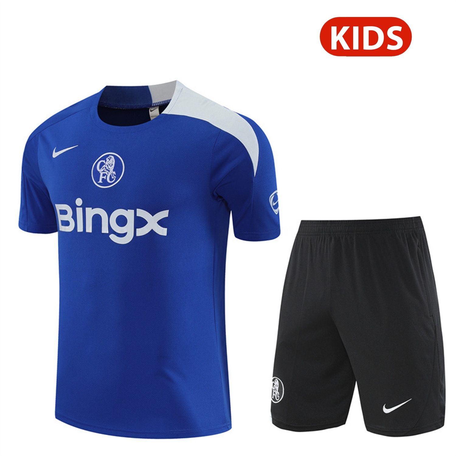 C.H.E.L.S.E.A 25-26 Kids Short-Sleeve Training Set - Blue Top & Black Shorts - Unitedfutballjersey