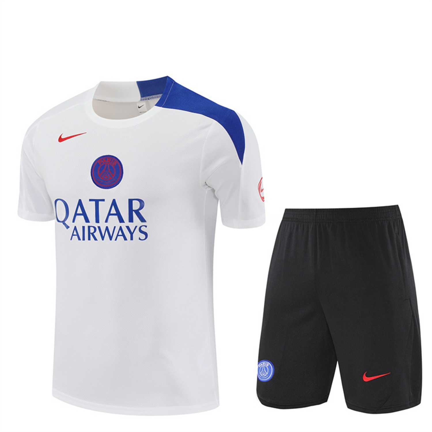 Paris Saint-Germain PSG 25-26 Short-Sleeve Training Set - White Top & Black Shorts - Unitedfutballjersey