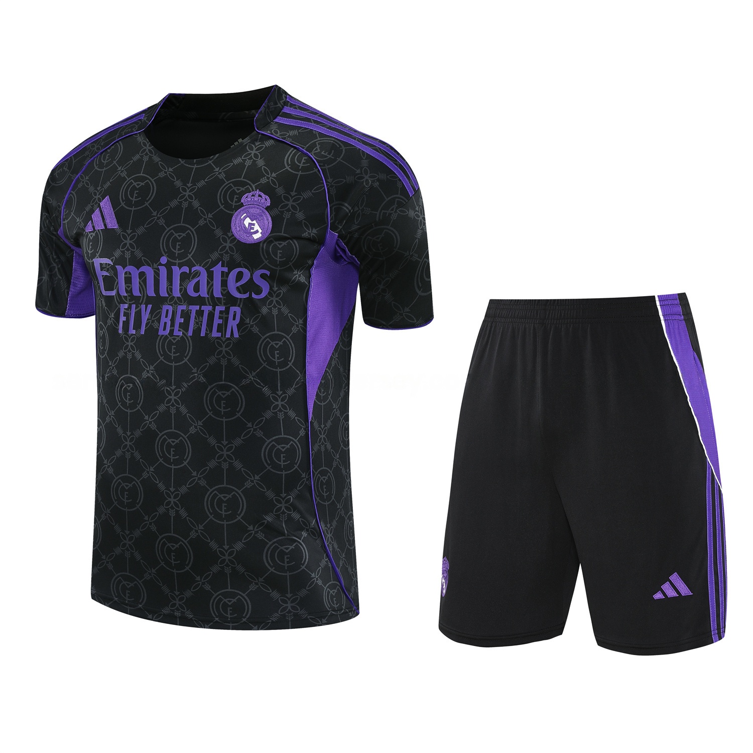 Real Madrid 25-26 Short-Sleeve Training Set - Blue Edge Black Top & Black Shorts - Unitedfutballjersey