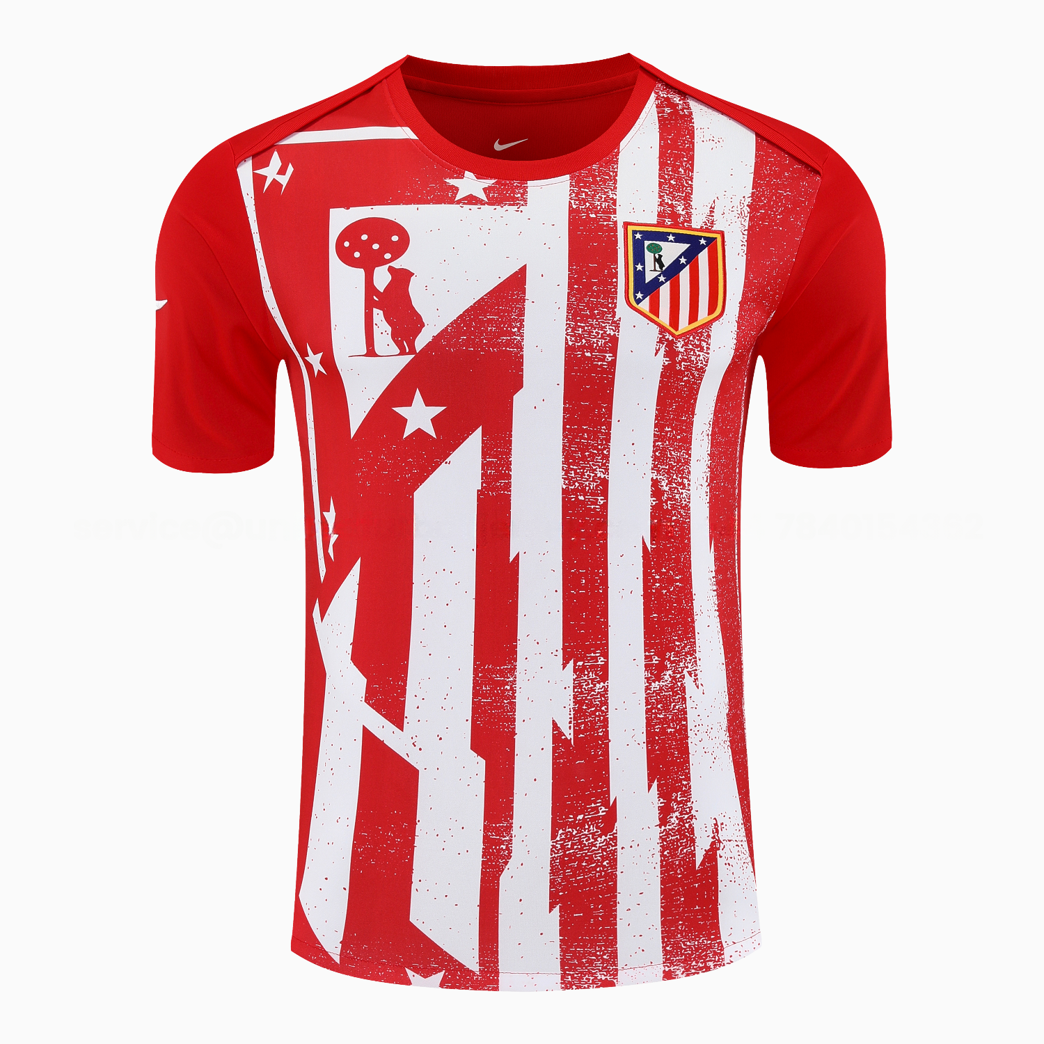 Atletico Madrid Short-Sleeve Training Set - Red White Top & Blue Shorts - Unitedfutballjersey