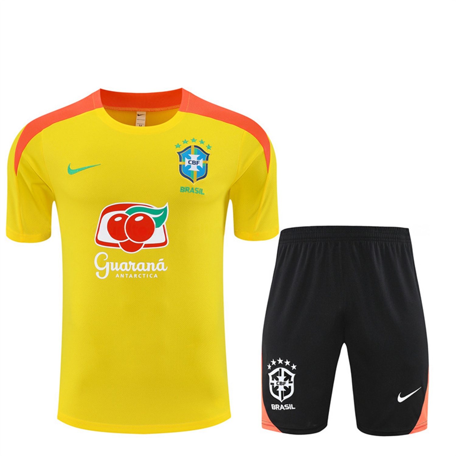 Brazil 25-26 Kids Short-Sleeve Training Set - Yellow Top & Black Shorts - Unitedfutballjersey