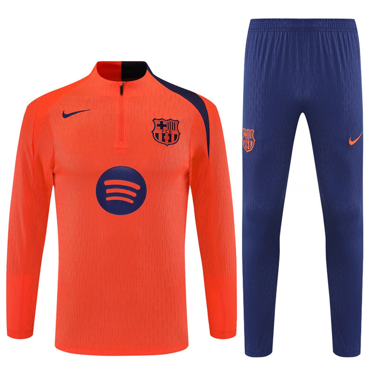 Barcelona 25-26 Kids Long Sleeve Training Set - Orange Top Royal Blue Sponsor & Royal Blue Pants - Unitedfutballjersey