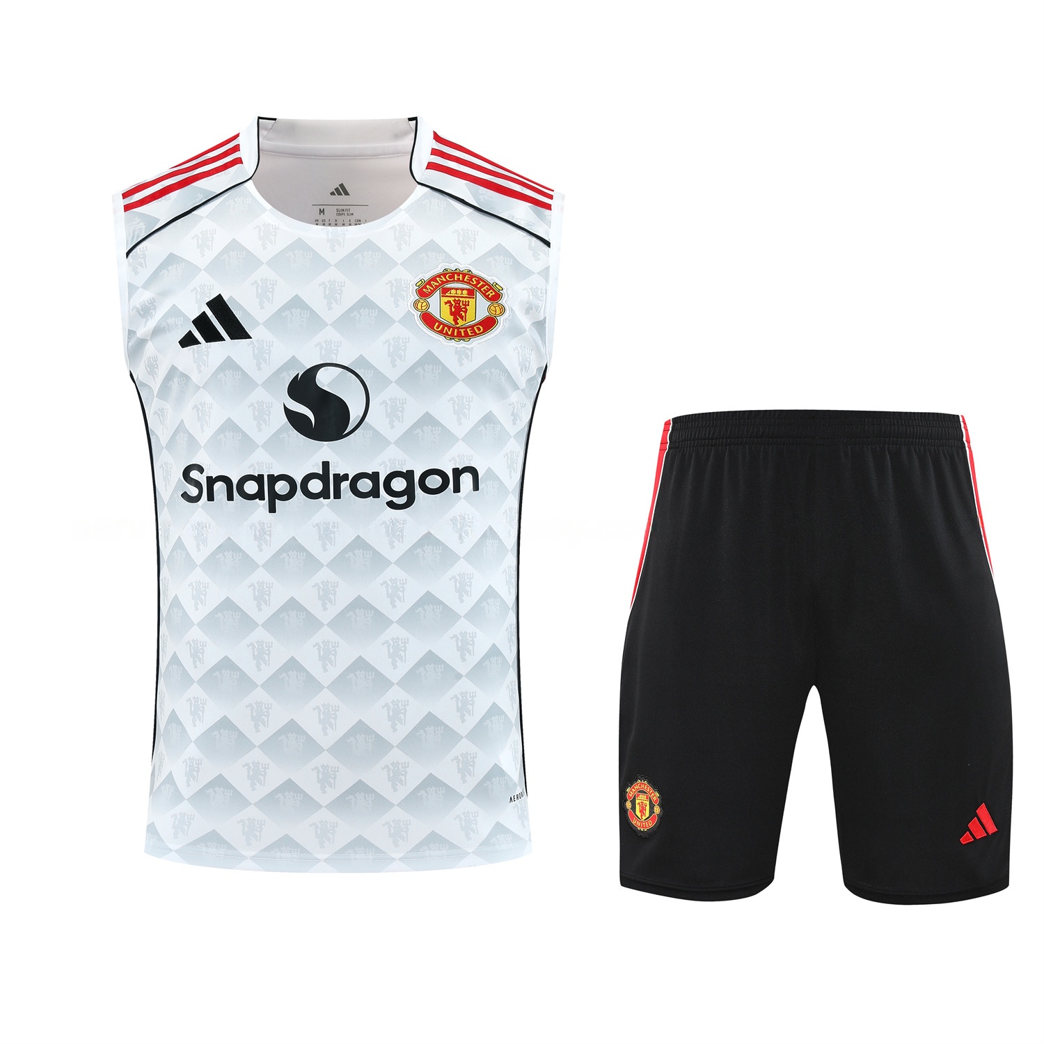 Manchester United 25-26 Vest Training Set - Red Edge White Vest & Black Shorts - Unitedfutballjersey