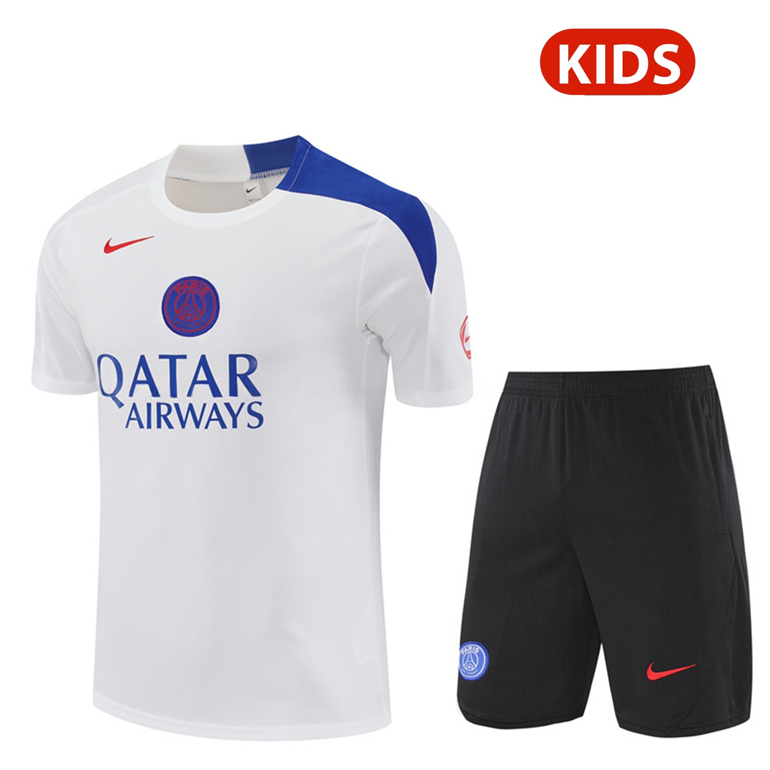 Paris Saint-Germain PSG 25-26 Kids Short-Sleeve Training Set - White Top & Black Shorts - Unitedfutballjersey