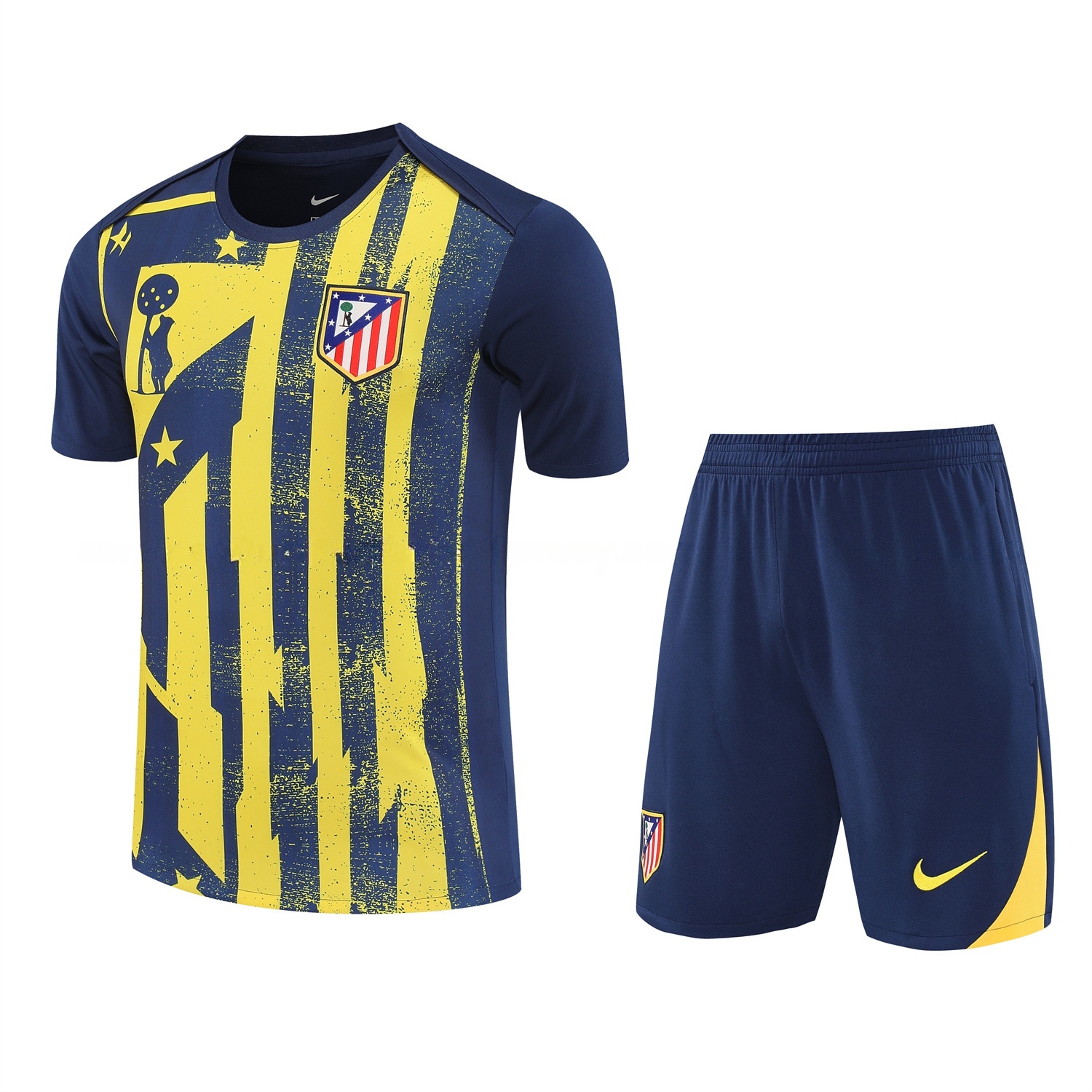 Atletico Madrid Short-Sleeve Training Set - Blue Yellow Top & Blue Shorts - Unitedfutballjersey
