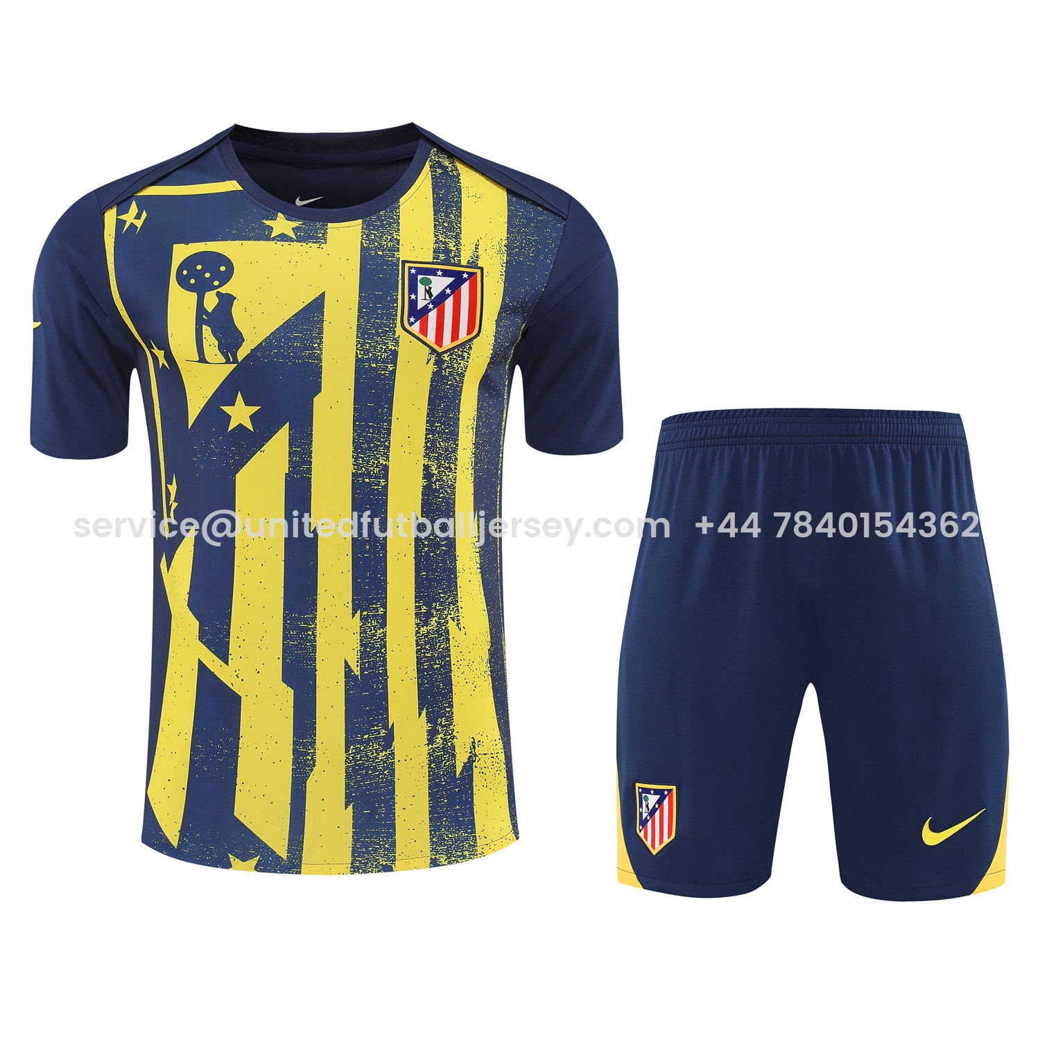 Atletico Madrid Short-Sleeve Training Set - Blue Yellow Top & Blue Shorts - Unitedfutballjersey