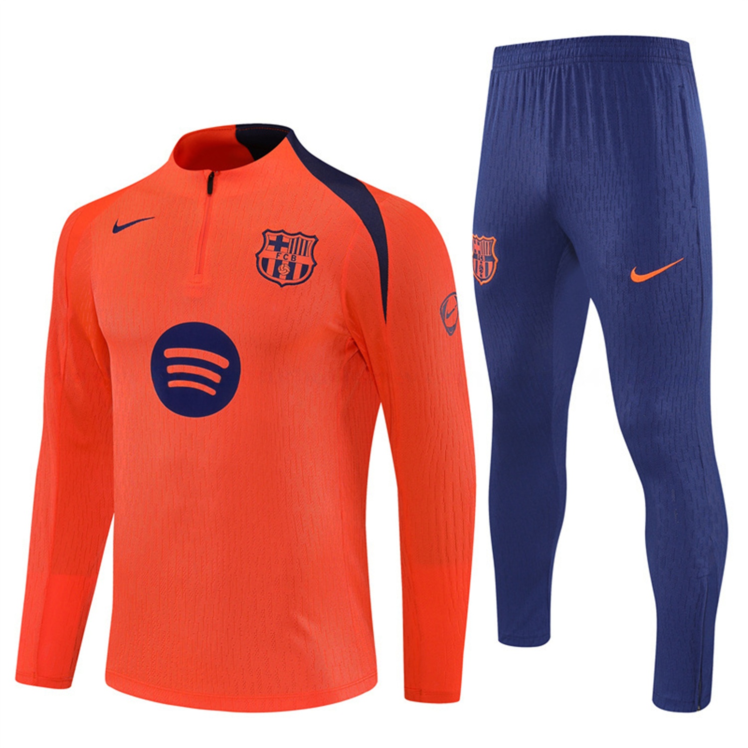 Barcelona 25-26 Long Sleeve Training Set - Orange Top Royal Blue Sponsor & Royal Blue Pants - Unitedfutballjersey