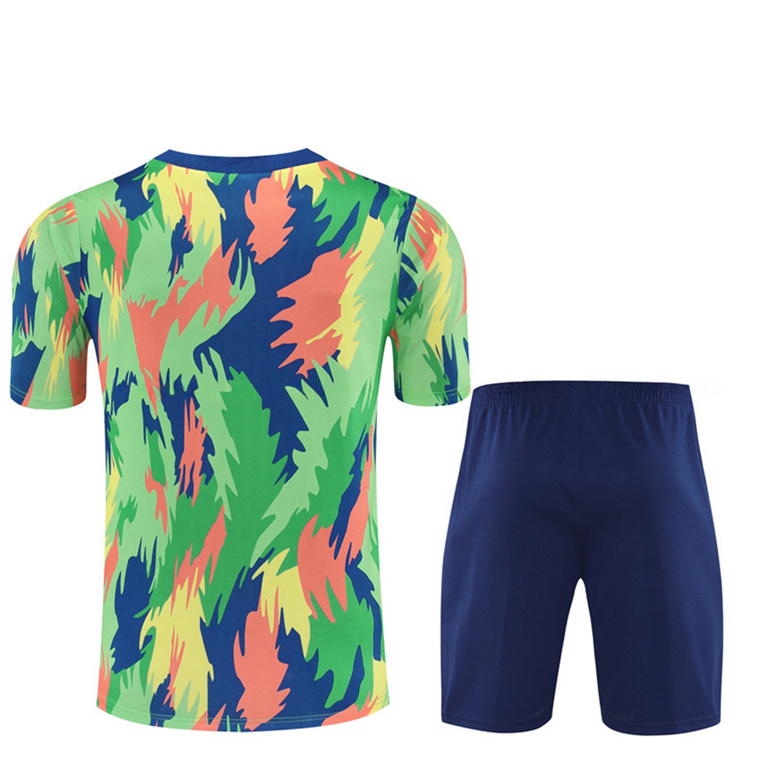 Brazil 25-26 Kids Short-Sleeve Training Set - Blue Green Camouflage Top & Blue Shorts - Unitedfutballjersey