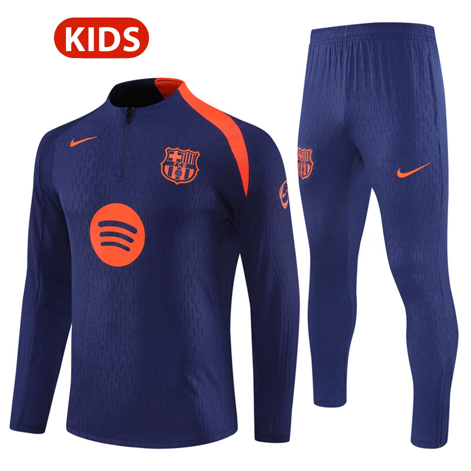Barcelona 25-26 Kids Long Sleeve Training Set - Royal Blue Top Orange Sponsor & Royal Blue Pants - Unitedfutballjersey