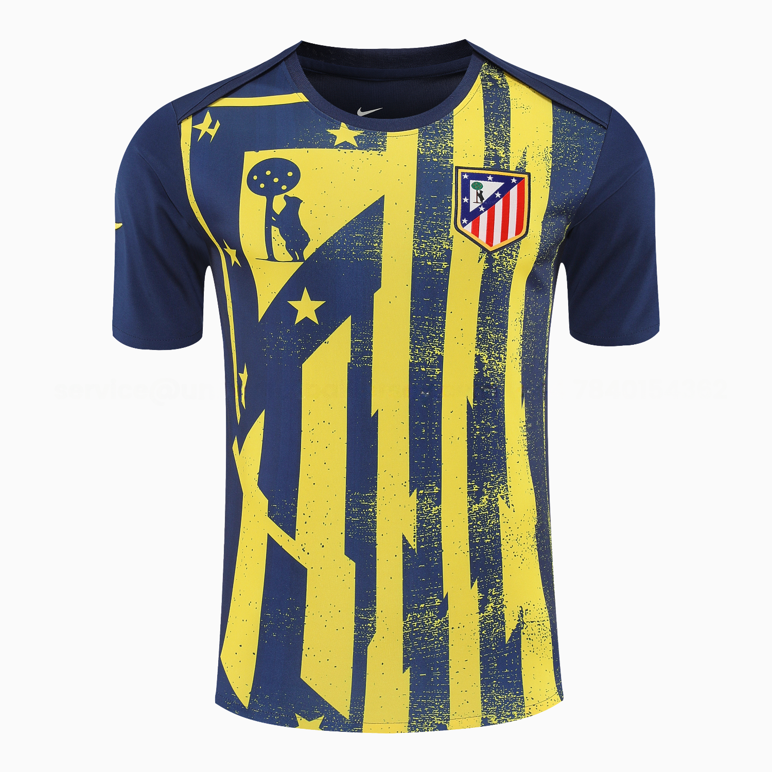 Atletico Madrid Short-Sleeve Training Set - Blue Yellow Top & Blue Shorts - Unitedfutballjersey