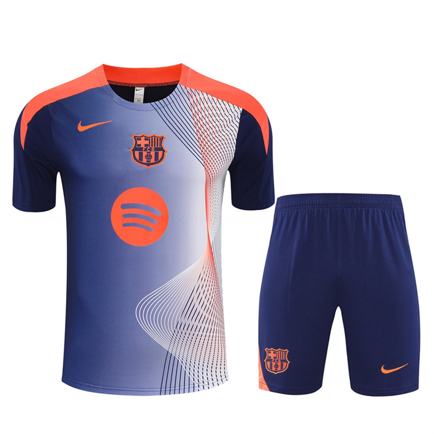Barcelona 25-26 Short-Sleeve Training Set - Red Blue Line Top & Blue Shorts - Unitedfutballjersey