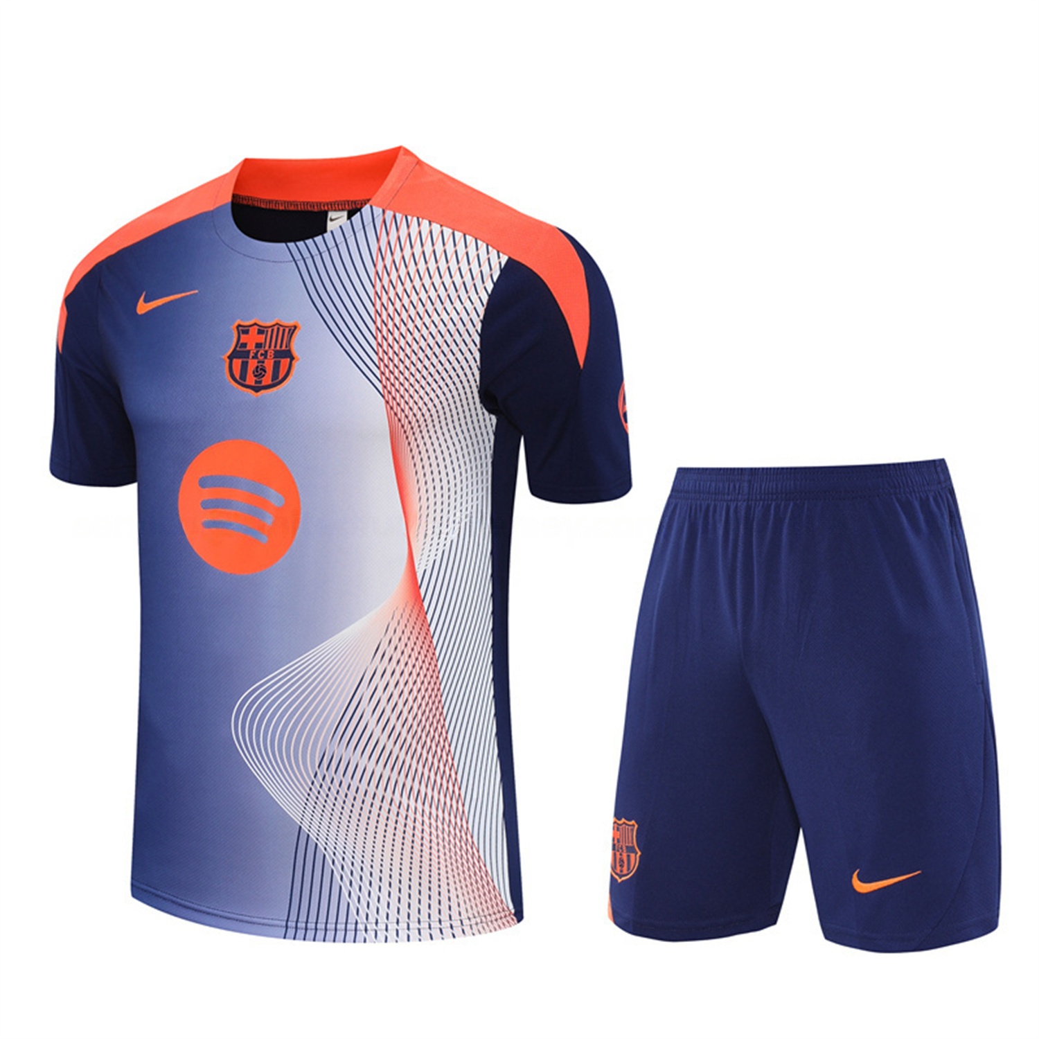 Barcelona 25-26 Short-Sleeve Training Set - Red Blue Line Top & Blue Shorts - Unitedfutballjersey