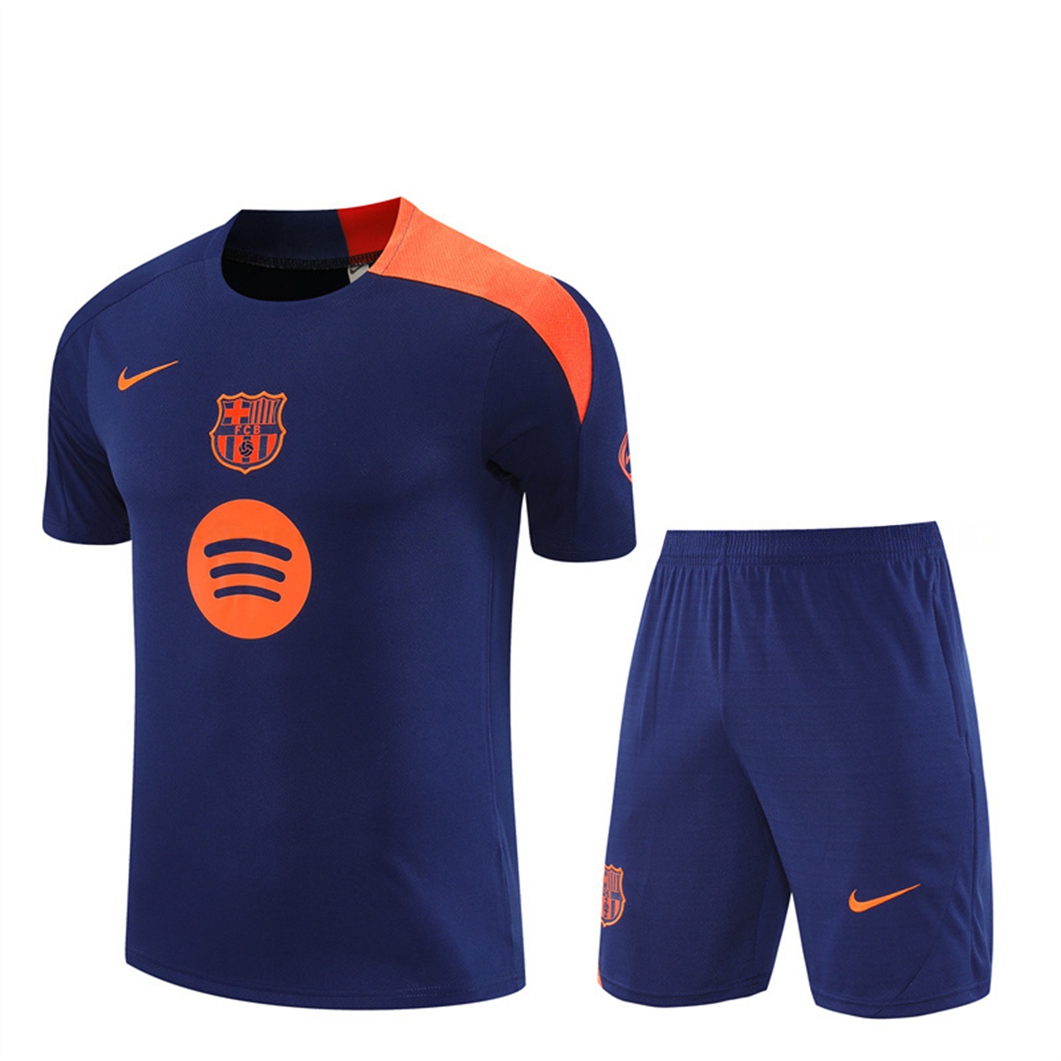Barcelona 25-26 Short-Sleeve Training Set - Royal Blue Top Orange Sponsor & Royal Blue Shorts - Unitedfutballjersey