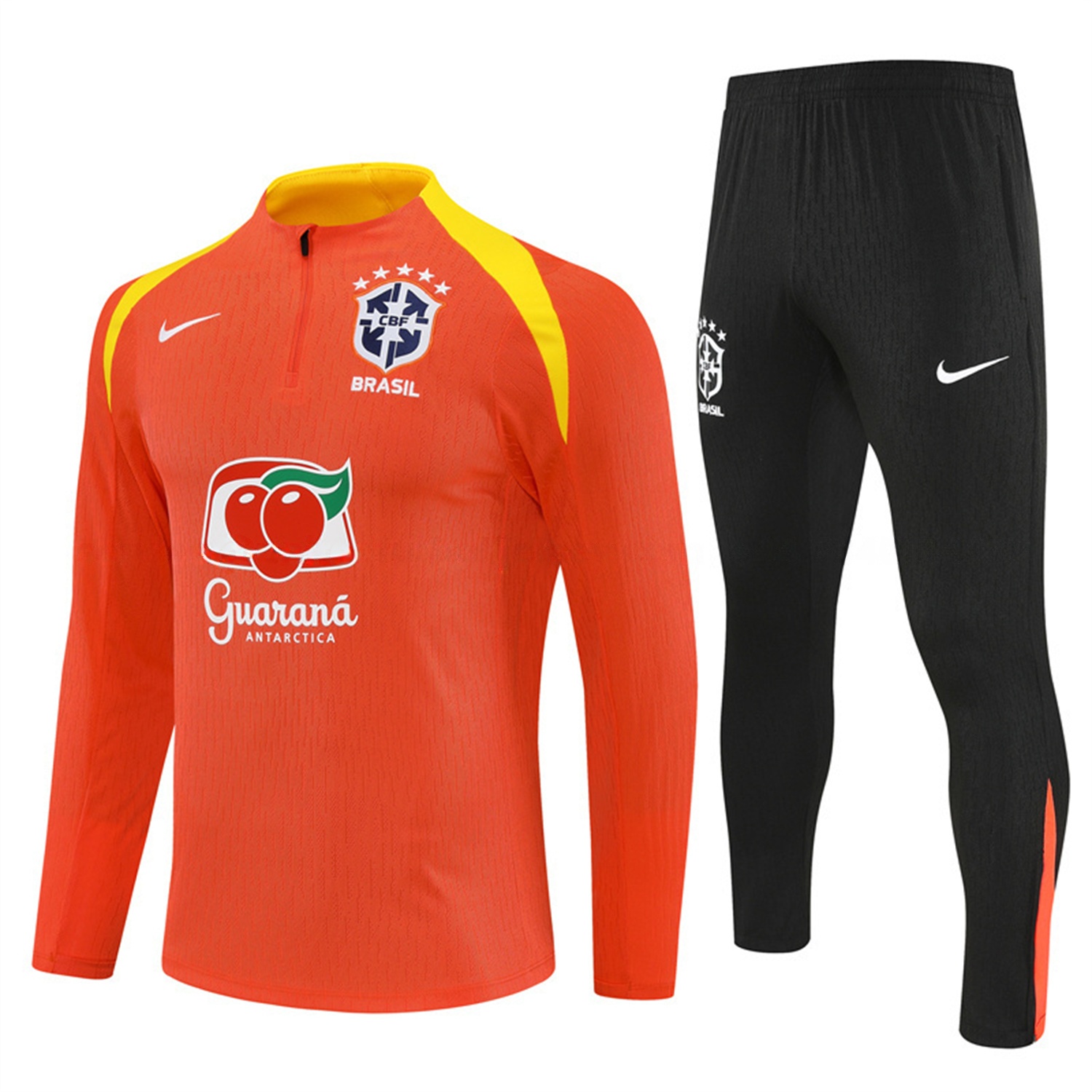 Brazil 25-26 Long Sleeve Training Set - Player Version - Orange Top and Black Pants - Unitedfutballjersey