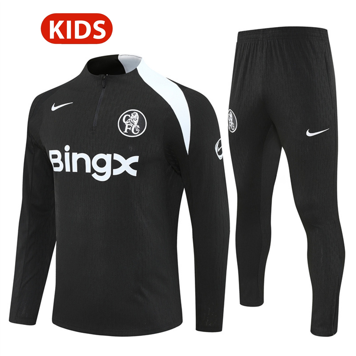 C.H.E.L.S.E.A 25-26 Kids Long Sleeve Training Set - Player Version - Black Top and Black Pants - Unitedfutballjersey