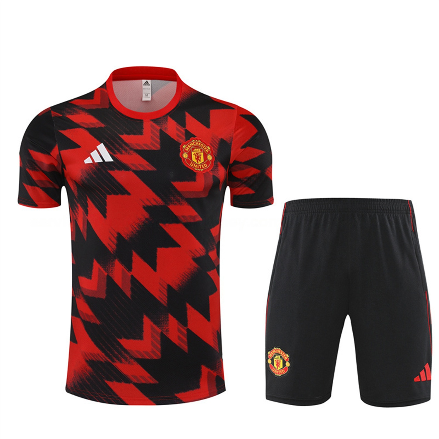 Manchester United 25-26 Short-Sleeve Training Set - Red Camouflage Top & Black Shorts - Unitedfutballjersey