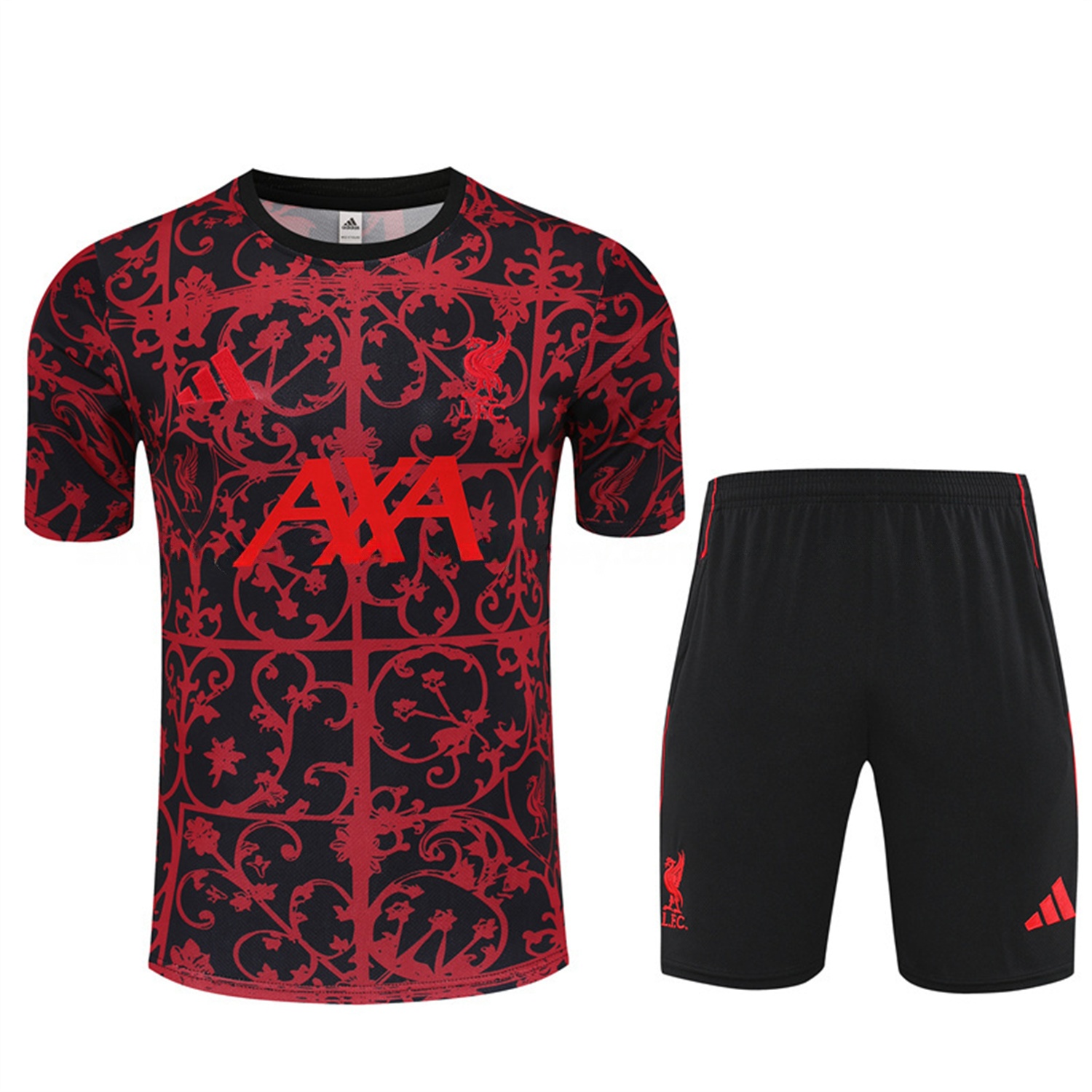 Liver.pool 25-26 Kids Short-Sleeve Training Set - Red Camouflage Top & Black Shorts - Unitedfutballjersey