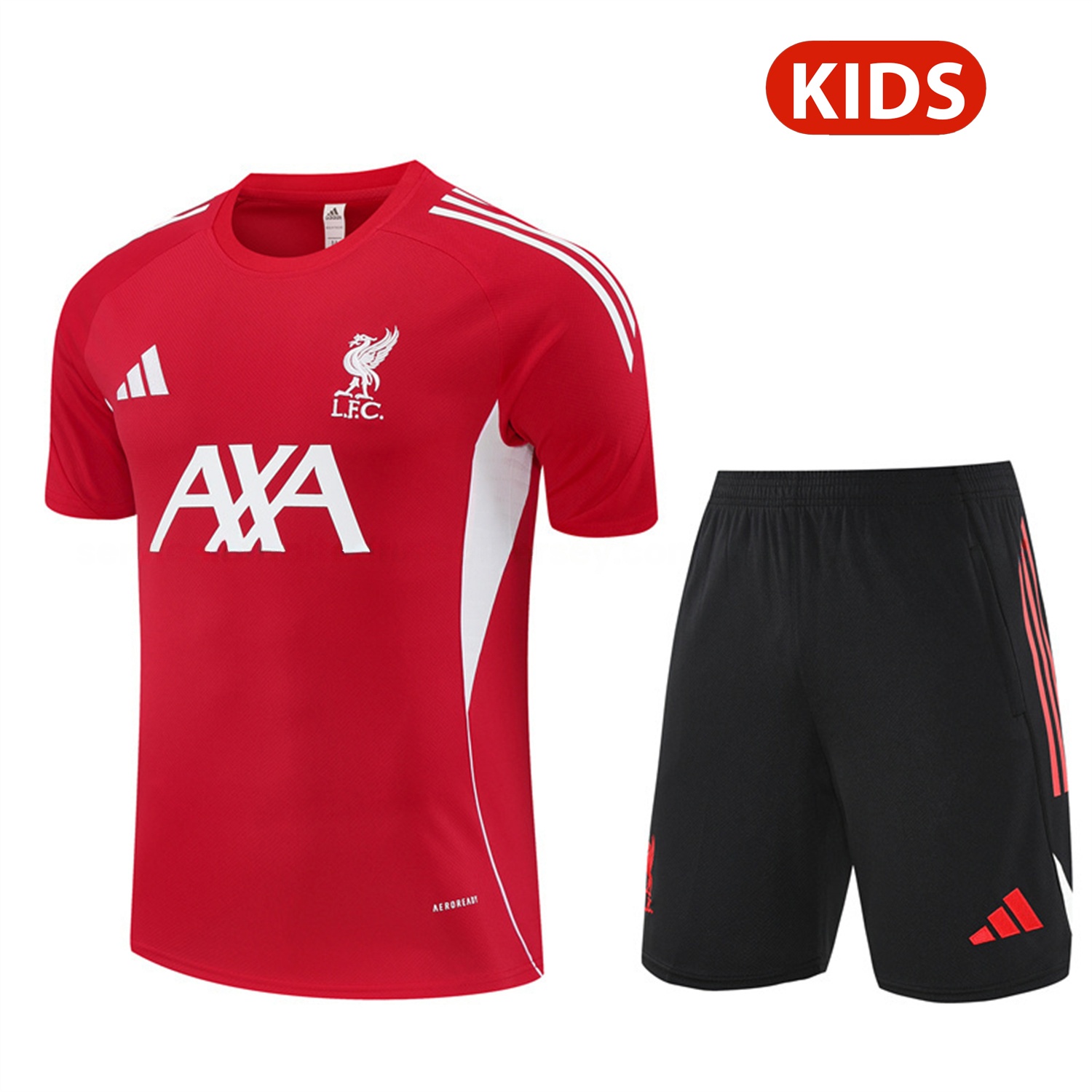 Liver.pool 25-26 Kids Short-Sleeve Training Set - Red Top & Black Shorts - Unitedfutballjersey