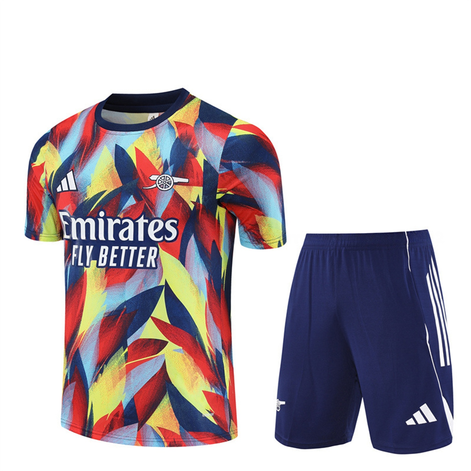 Arsenal 25-26 Short-Sleeve Training Set - Colorful Camouflage Top & Blue Shorts - Unitedfutballjersey