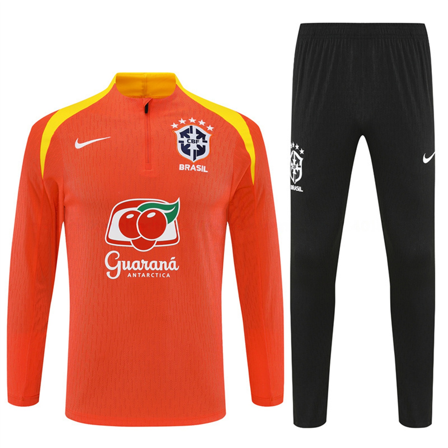 Brazil 25-26 Kids Long Sleeve Training Set - Player Version - Orange Top and Black Pants - Unitedfutballjersey