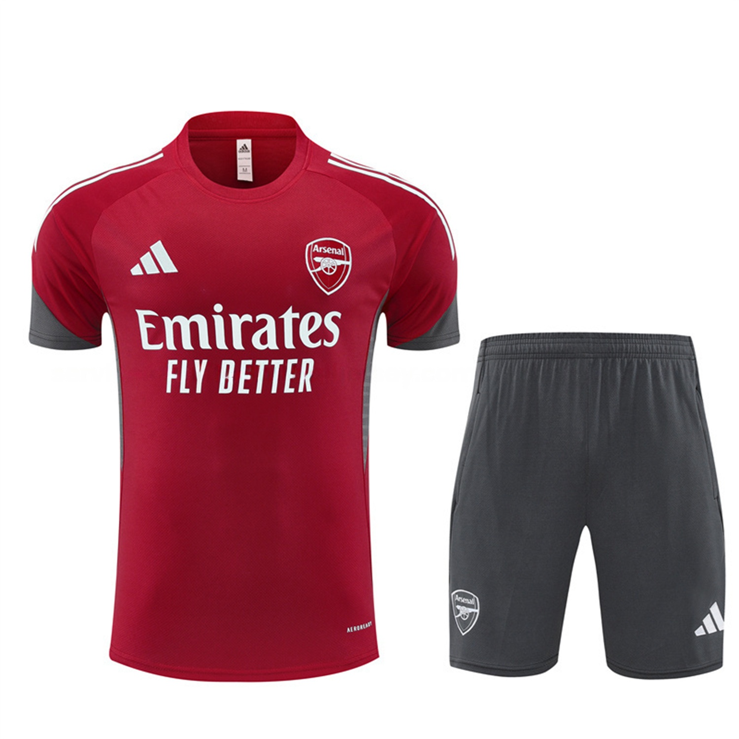 Arsenal 25-26 Kids Short-Sleeve Training Set - Red Top & Green Shorts - Unitedfutballjersey